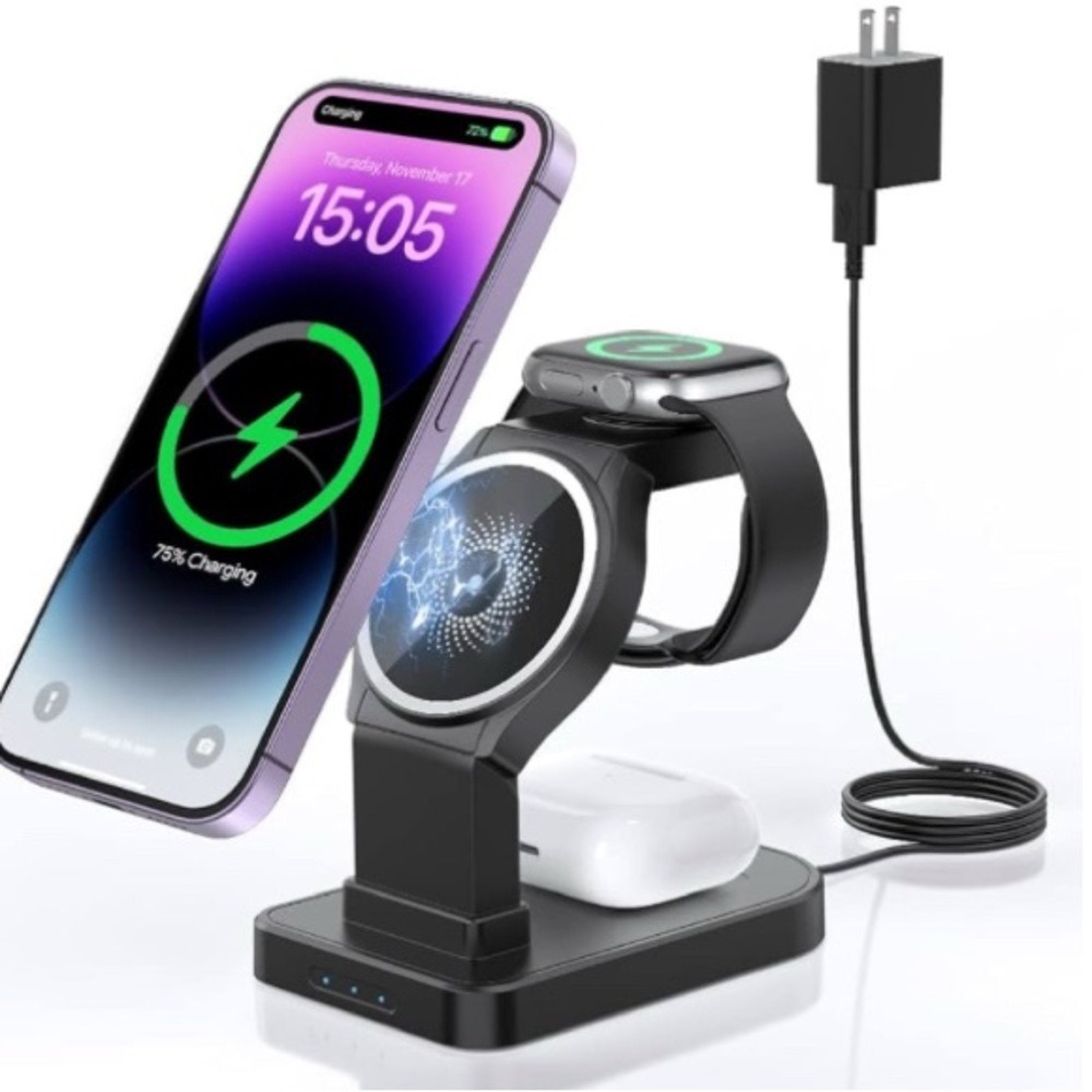 All-in-One Magnetic Wireless Charger – Phone, Watch & Earbuds Dock‎